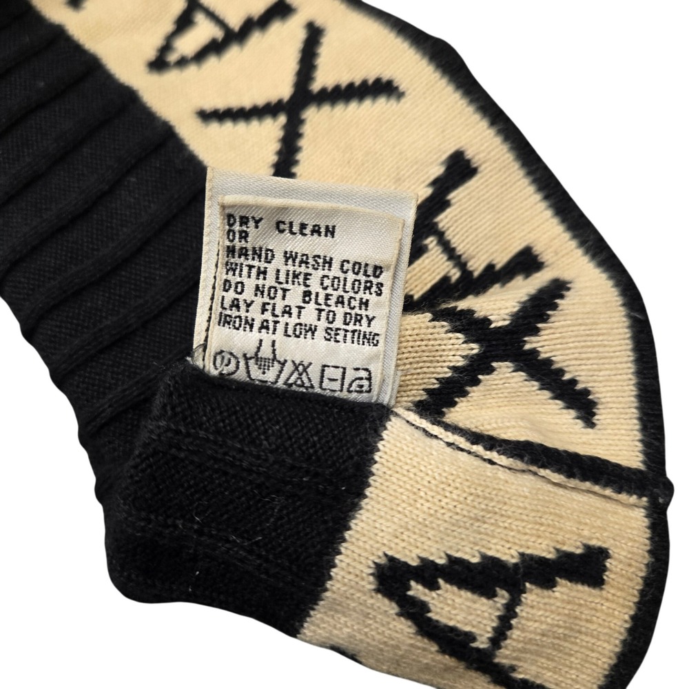 Armani Exchange Mens AX Logo Ribbed Knit Beanie Hat Black Cream Cotton One Size - Picture 5 of 5
